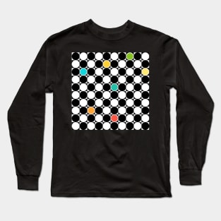 Black and white repeating pattern with colorful dots Long Sleeve T-Shirt